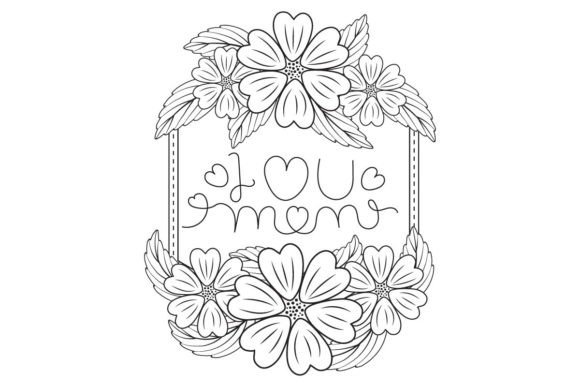 I Love Mom Line Art Floral Wreath Frame