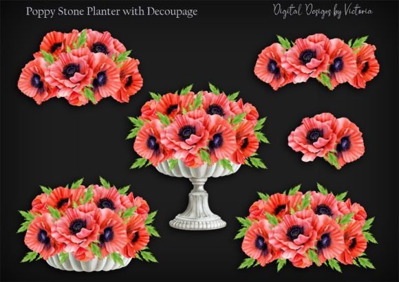 Poppy Stone Planter with Decoupage