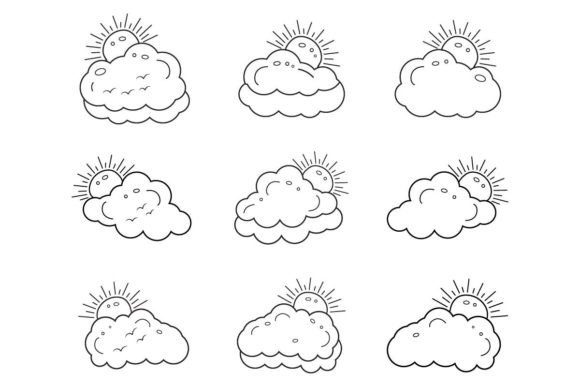 Sun and Clouds Weather Icons Line Art