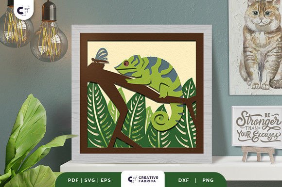 Tropical Chameleon 3D Shadow Box SVG